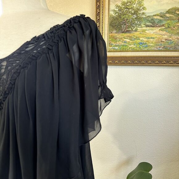 Victoria’s Secret Chiffon BOHO Cottage Romantic Flowy Stretchy Top Black S/M - Picture 10 of 16